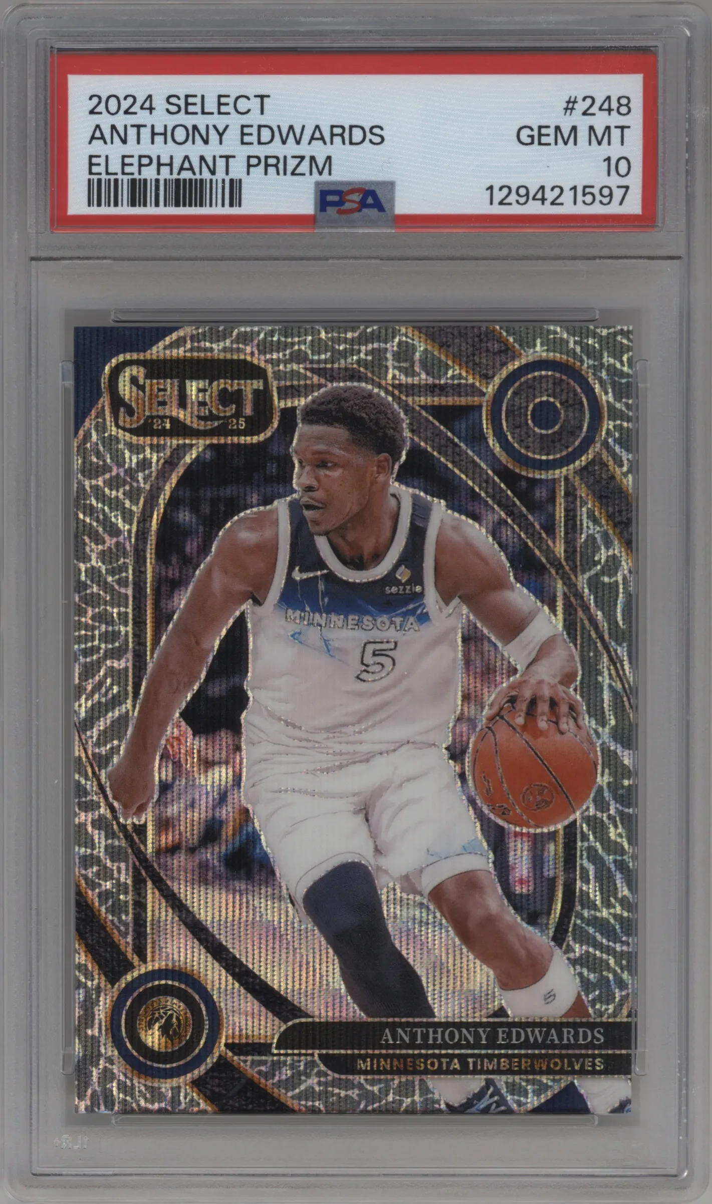 2024 Panini Select Courtside Anthony Edwards Elephant Prizm #248 PSA 10