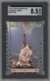 Michael Jordan from the 1992-93 Topps Stadium Club set graded by SGC and given an overall grade of 8.5.