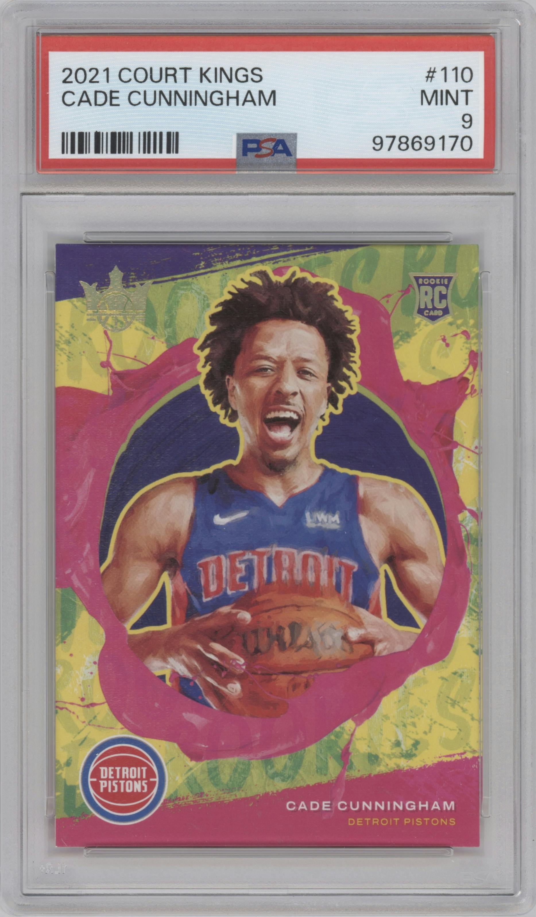 Cade Cunningham from the 2021-22 Panini Court Kings set graded by PSA and given an overall grade of 9.