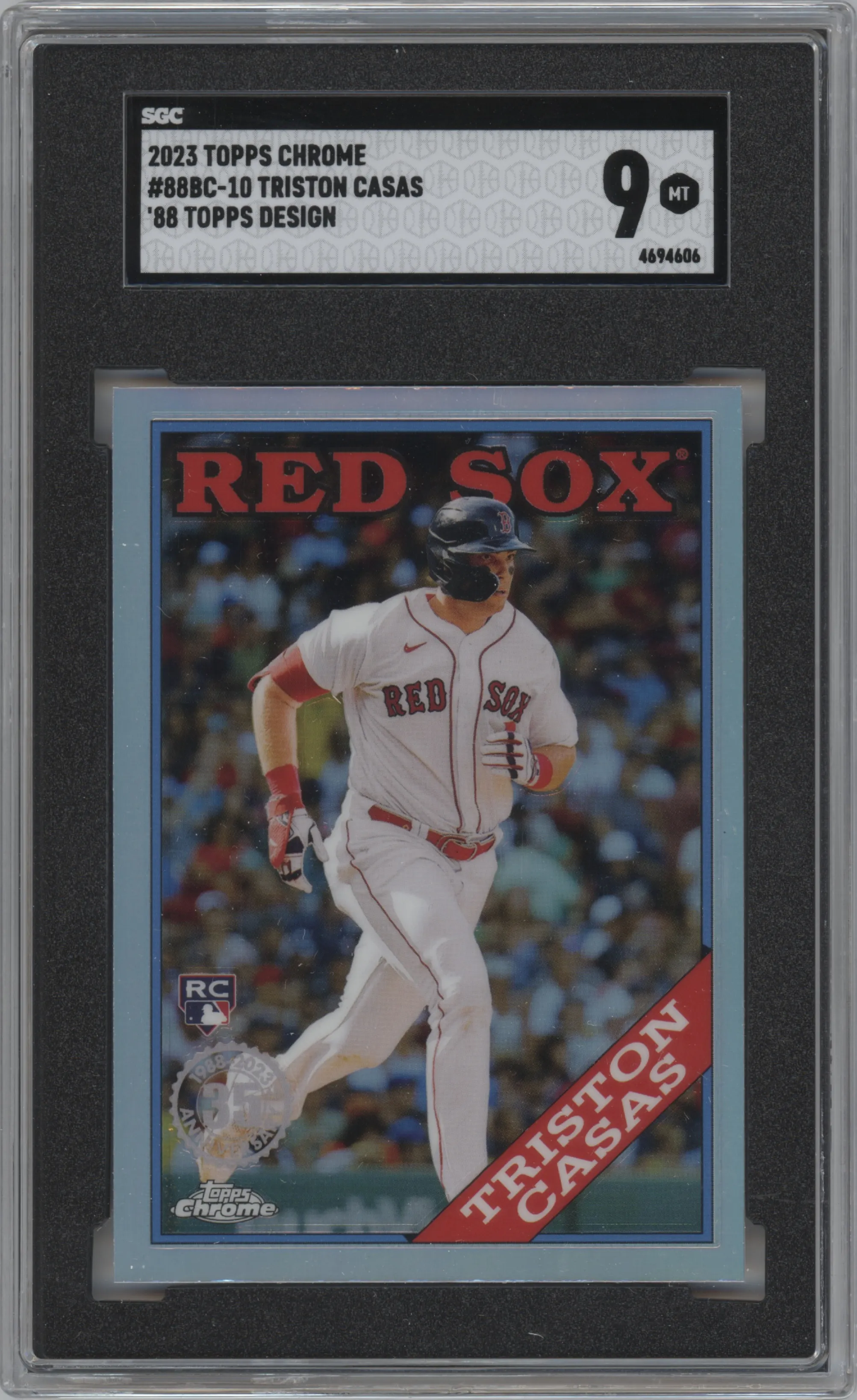 Triston Casas from the 2023 Topps Chrome set graded by SGC and given an overall grade of 9.