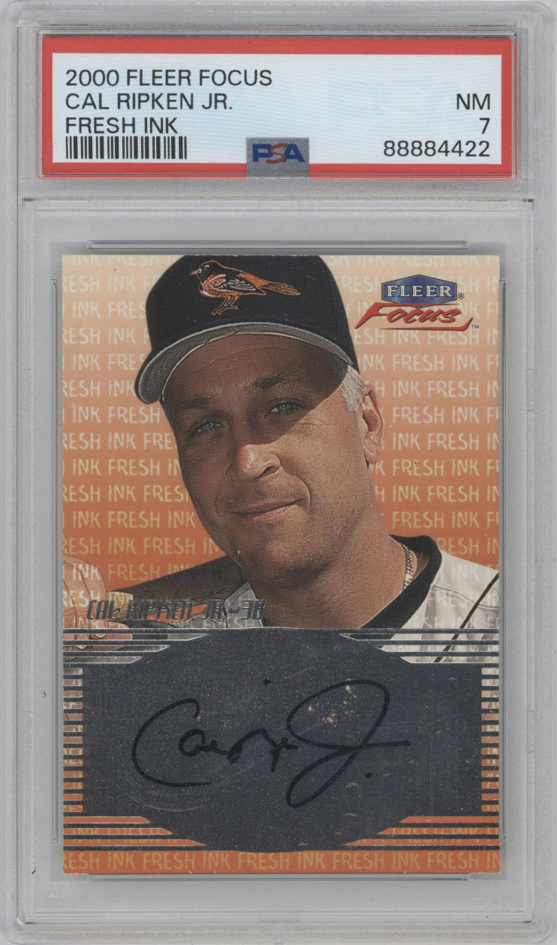 Cal Ripken Jr. from the 2000 Fleer Focus  set graded by PSA and given an overall grade of 7.