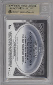 Mike Trout from the 2023 Topps Dynasty set graded by Beckett and given an overall grade of 9.5.