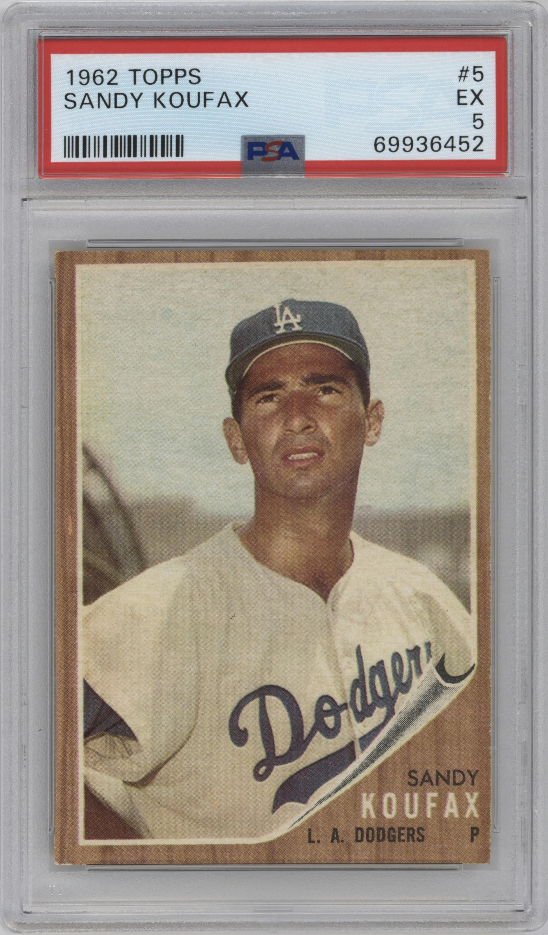 Sandy Koufax from the 1962 Topps set graded by PSA and given an overall grade of 5.