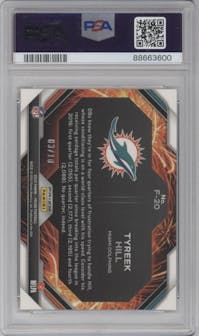 Tyreek Hill from the 2023 Panini Prizm set featuring a Gold parallel graded by PSA and given an overall grade of 10.