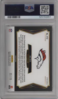 Bo Nix from the 2024 Panini Select set featuring a Dragon Scale Prizm parallel graded by PSA and given an overall grade of 10.