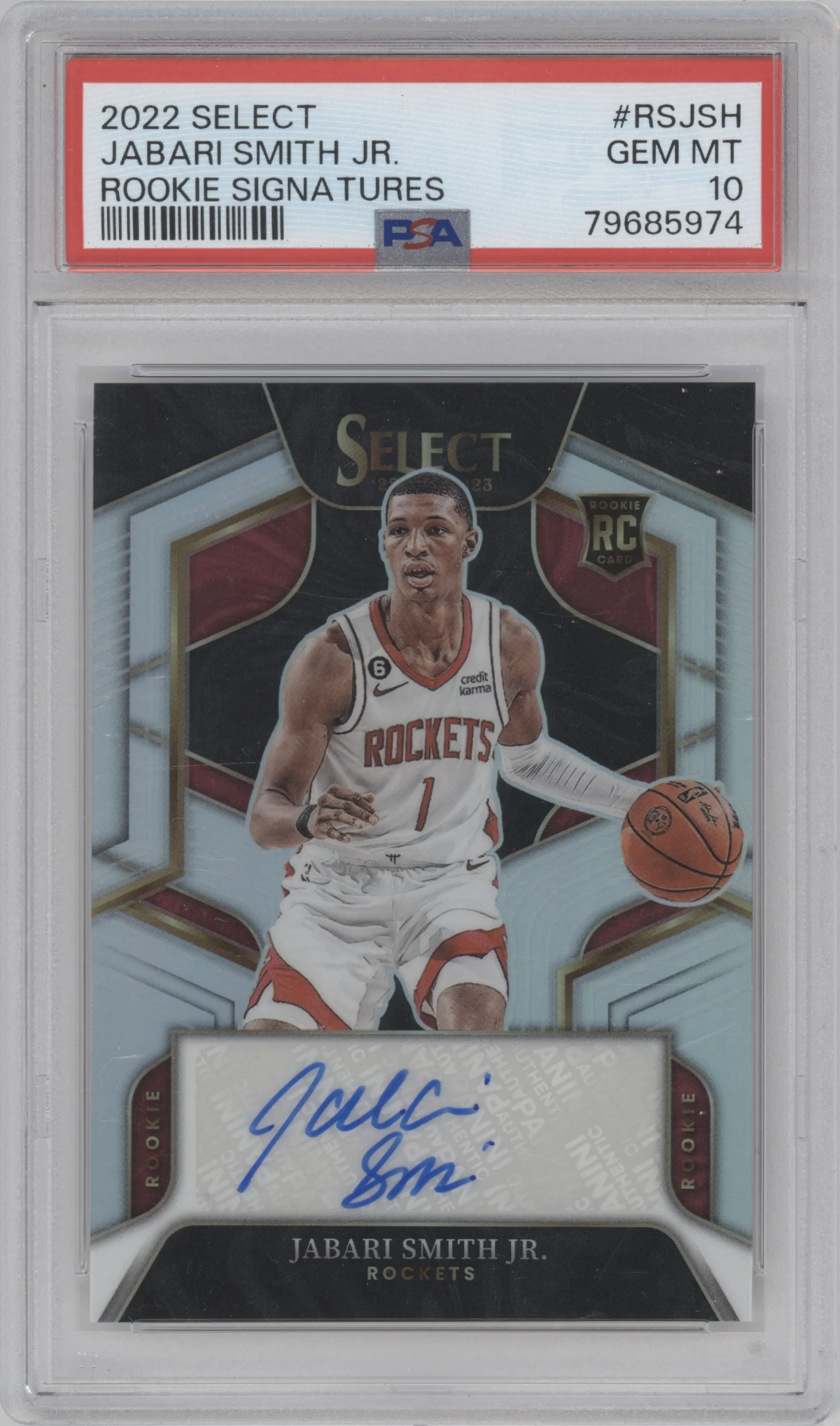 Jabari Smith Jr. from the 2022-23 Panini Select set graded by PSA and given an overall grade of 10.