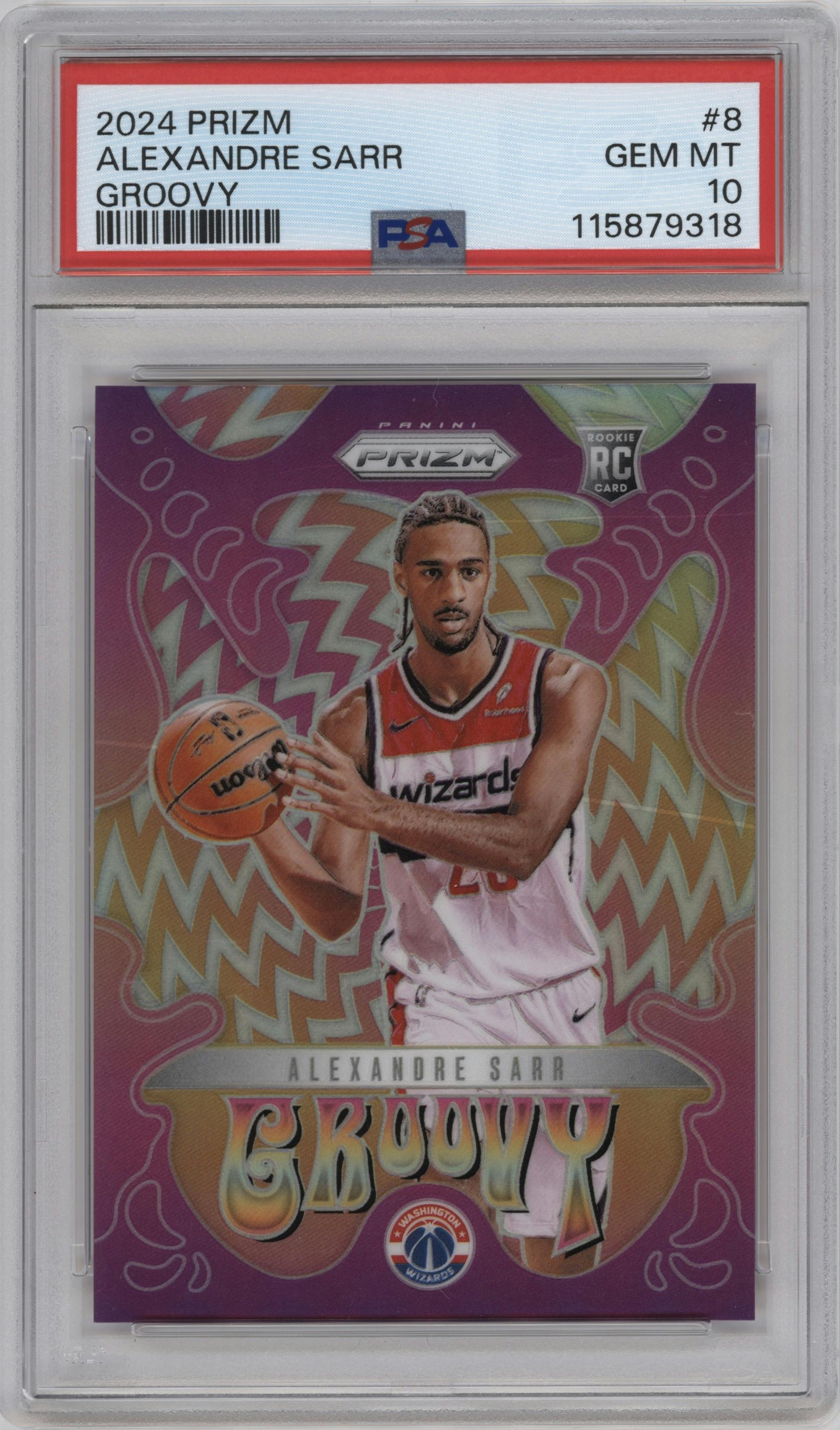 Alexandre Sarr from the 2024-25 Panini Prizm set graded by PSA and given an overall grade of 10.