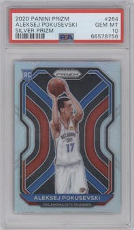Aleksej Pokusevski from the 2020-21 Panini Prizm set featuring a Silver Prizm parallel graded by PSA and given an overall grade of 10.