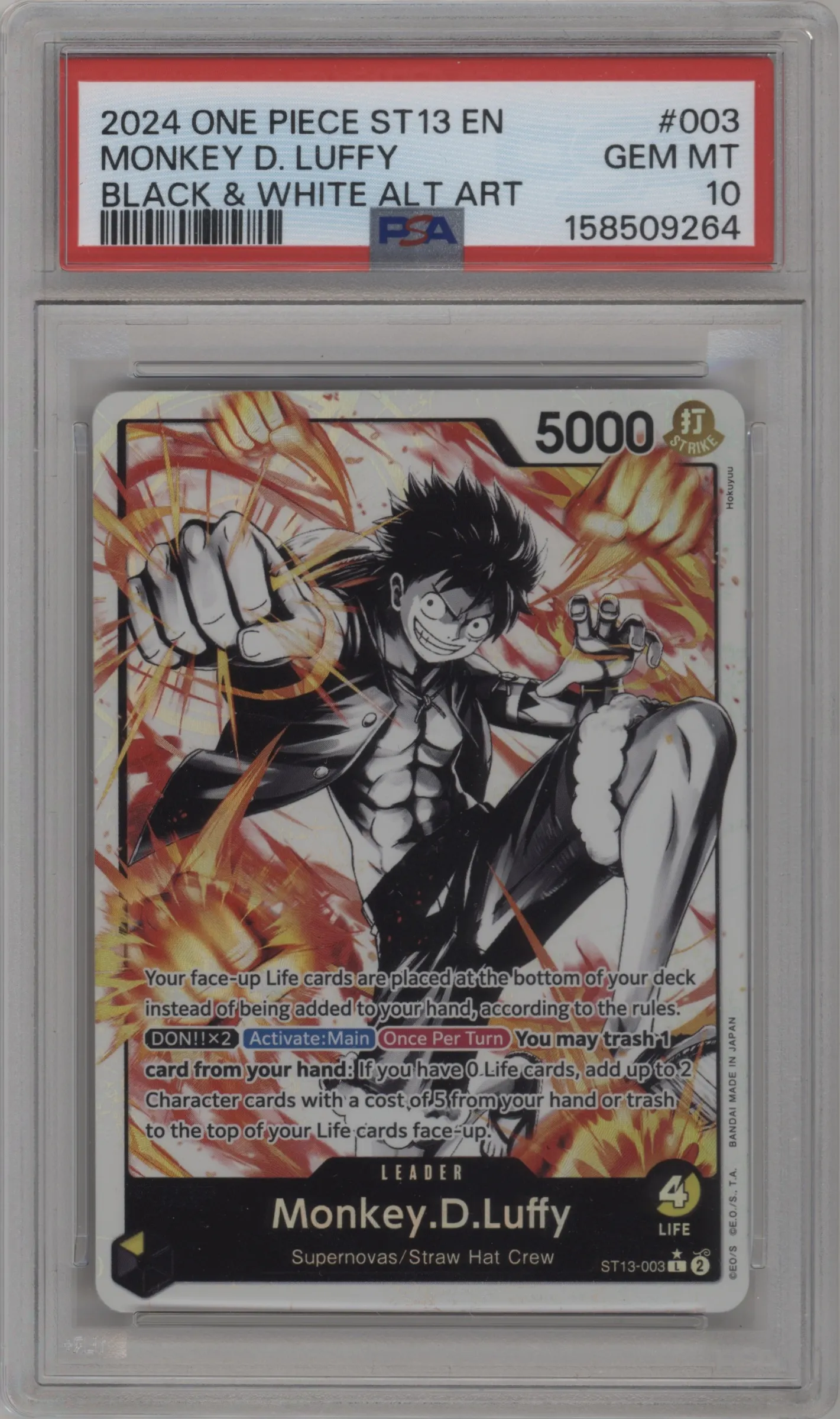 2024 One Piece The Three Brothers Monkey.D.Luffy Black/White Alternate Art L #ST13-003 L PSA 10