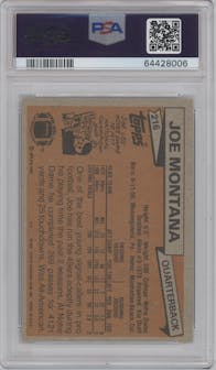 Joe Montana from the 1981 Topps  set graded by PSA and given an overall grade of 8.