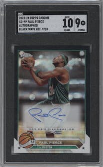 Paul Pierce from the 2023-24 Topps Chrome set featuring a Black Wave Refractor parallel graded by SGC and given an overall grade of 9.