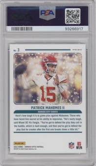 Patrick Mahomes II from the 2023 Donruss Optic set graded by PSA and given an overall grade of 10.