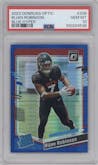 Bijan Robinson from the 2023 Donruss Optic set featuring a Hyper Blue parallel graded by PSA and given an overall grade of 10.
