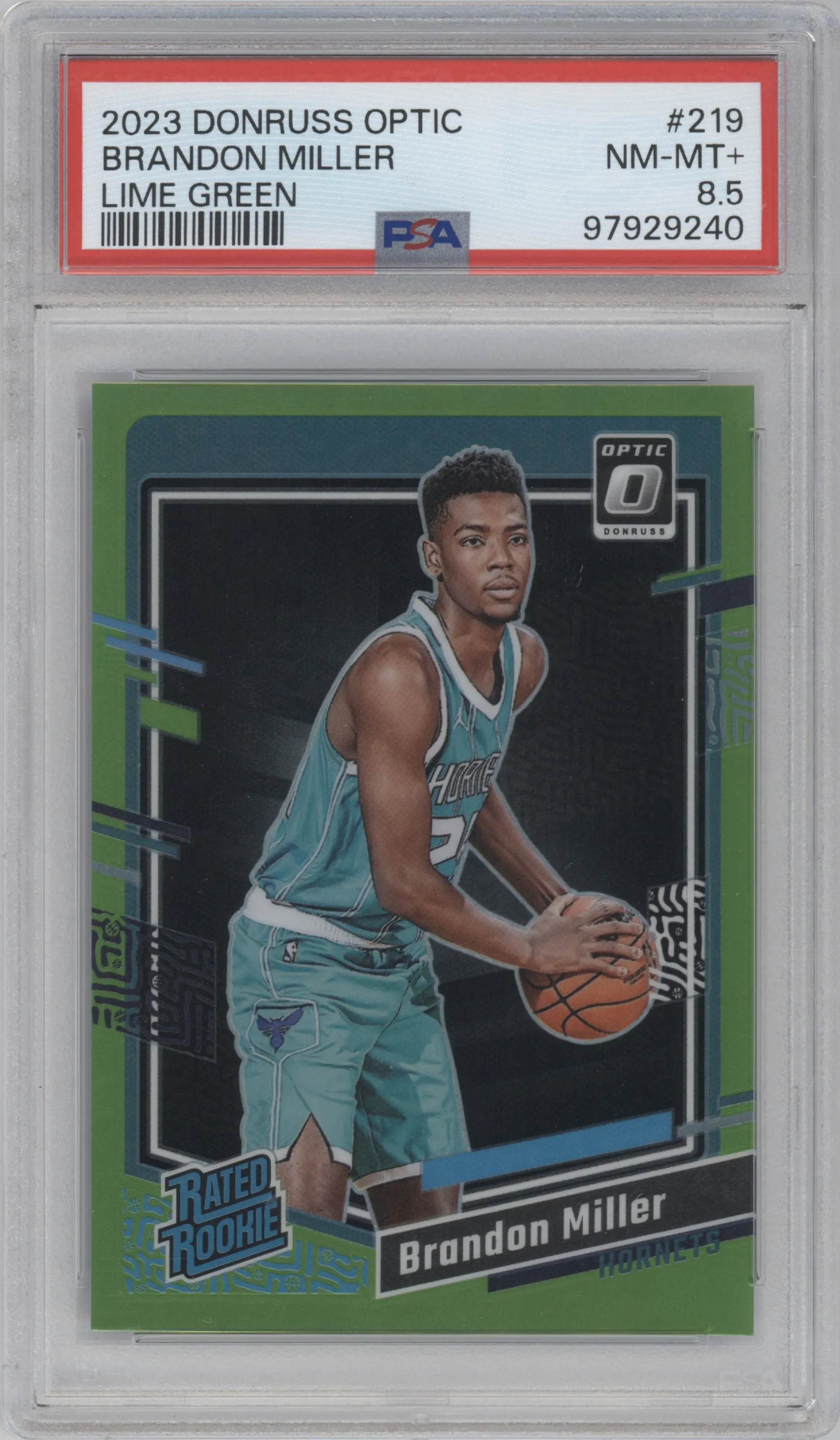 2023 Donruss Optic Rated Rookie Brandon Miller Lime Green #219 PSA 8.5