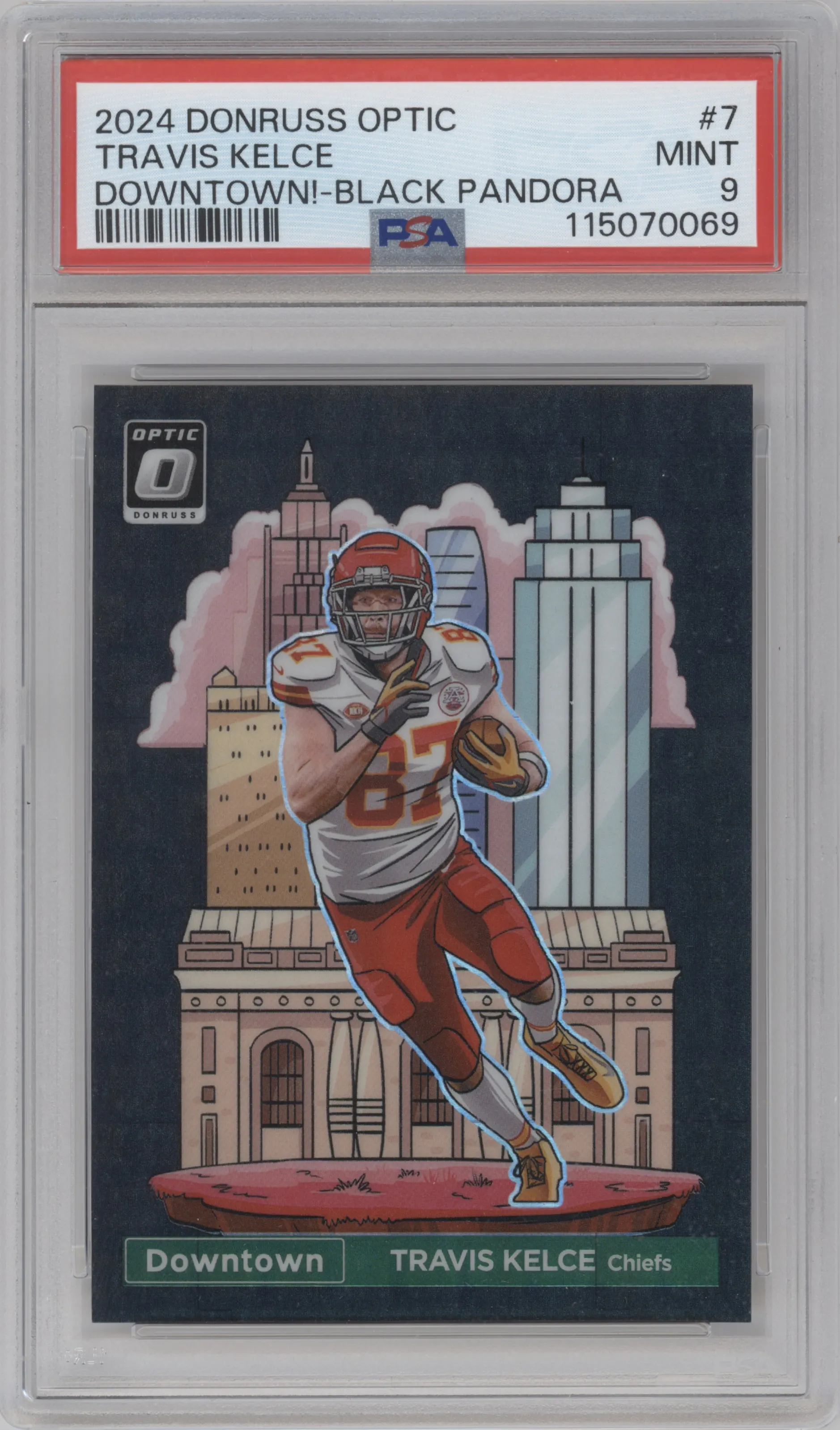 2024 Donruss Optic Downtown! Travis Kelce Black Pandora PSA 9