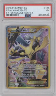 Alakazam EX from the 2016 Pokemon XY set graded by PSA and given an overall grade of 7.