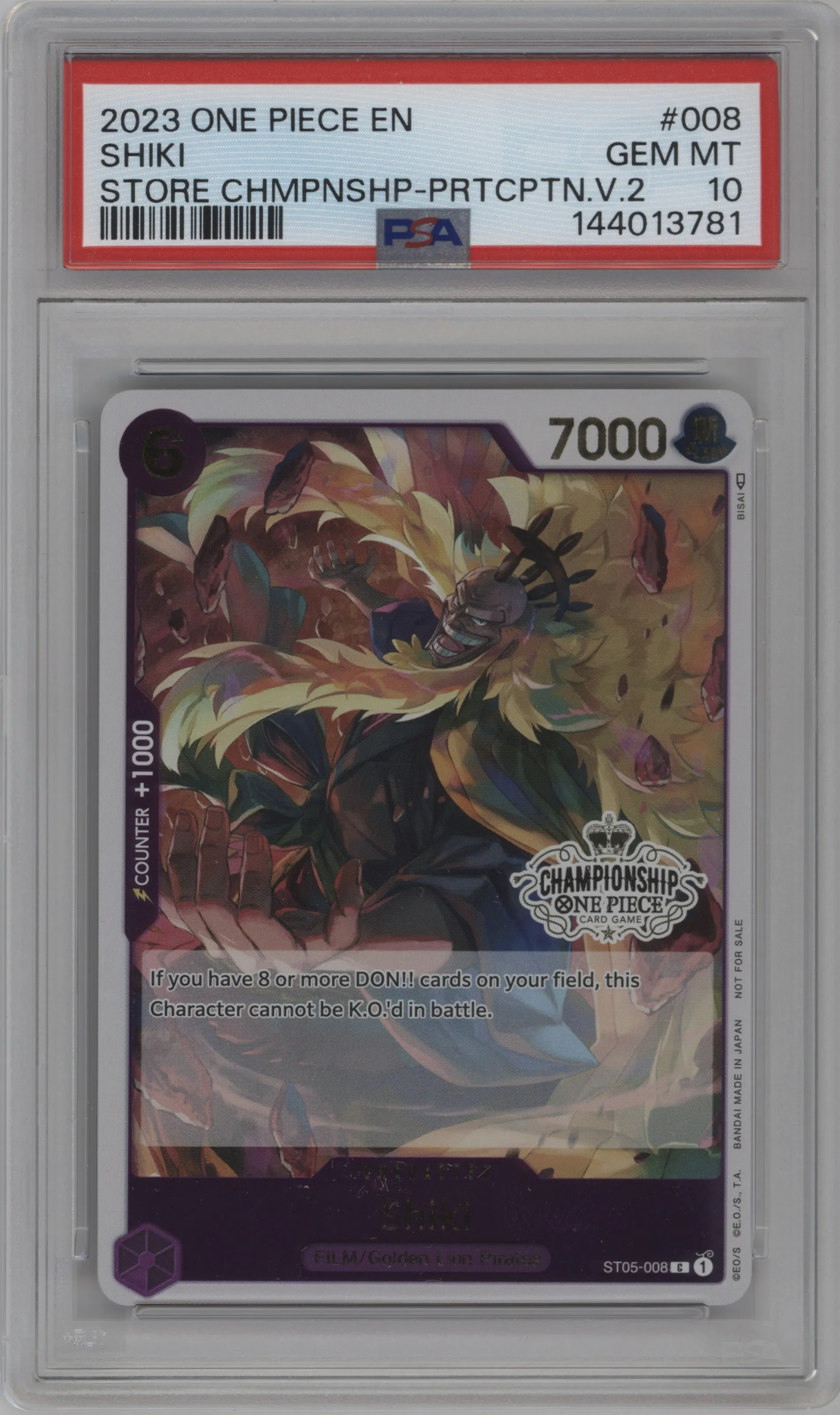 2023 One Piece Store Champ. Participation Pack V2 Shiki PSA 10