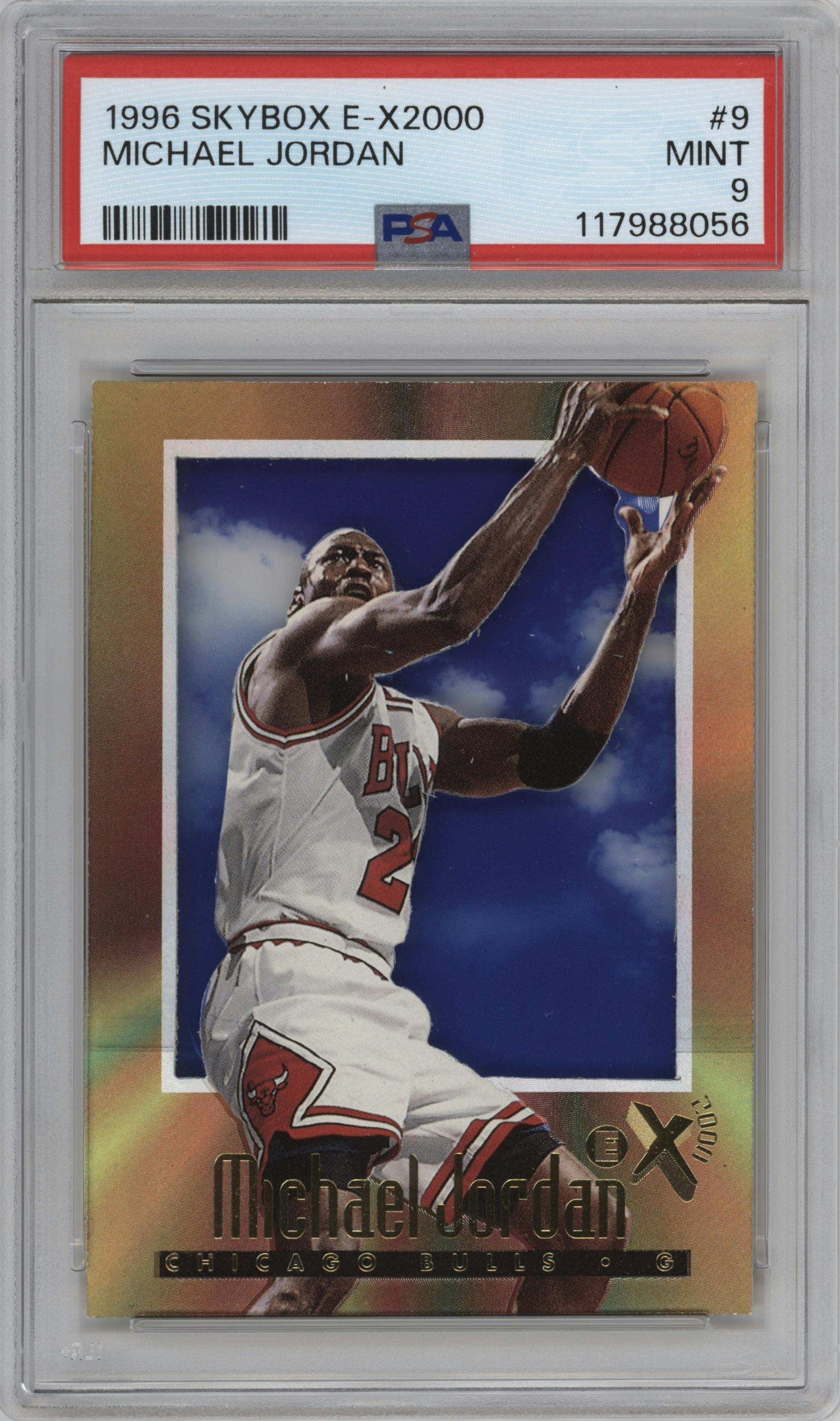 Michael Jordan from the 1996-97 Skybox E-X2000 set graded by PSA and given an overall grade of 9.