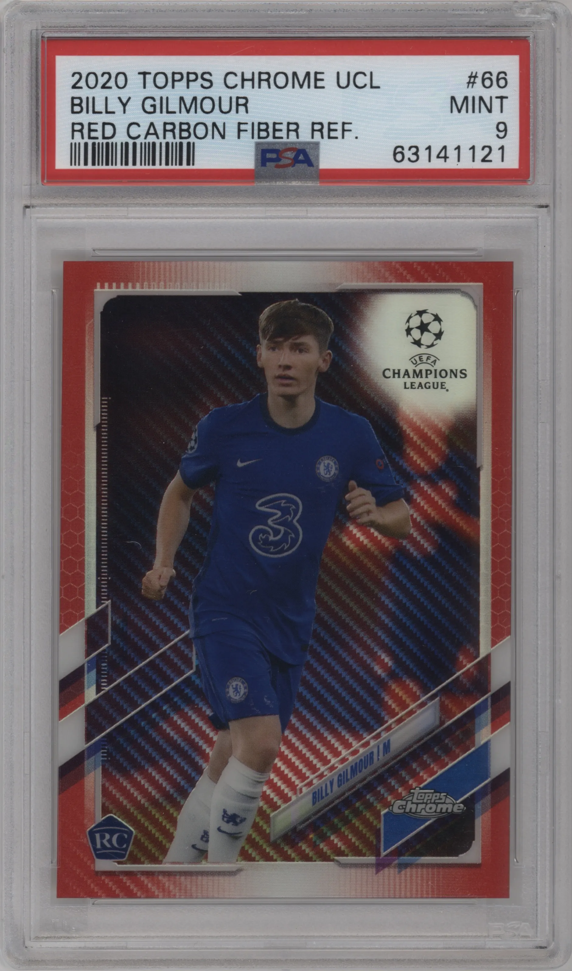 2020 Topps Chrome UEFA Champions League Billy Gilmour Red Carbon Fiber Refractor #66 PSA 9