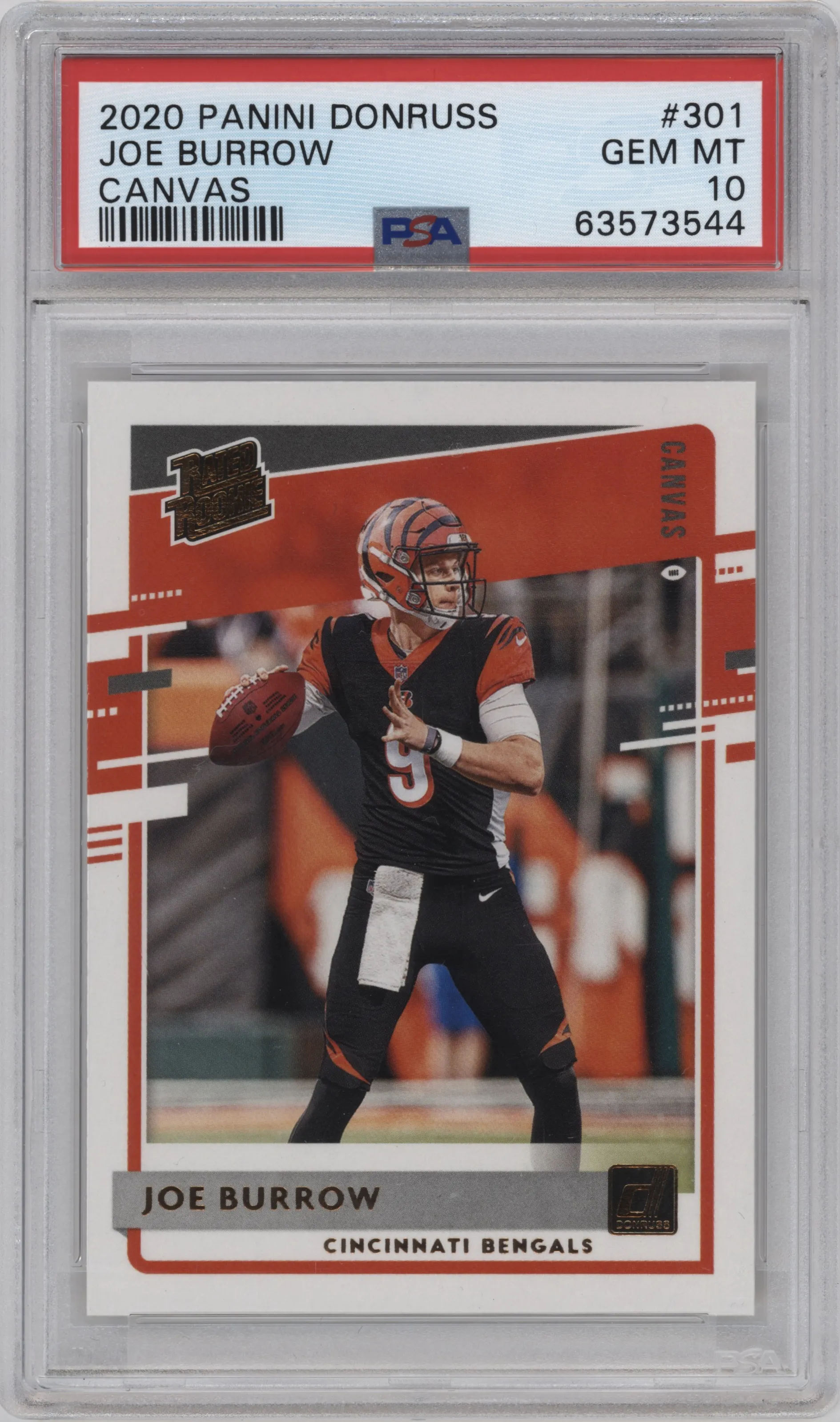 2020 Panini Donruss Rated Rookie Joe Burrow Canvas PSA 10