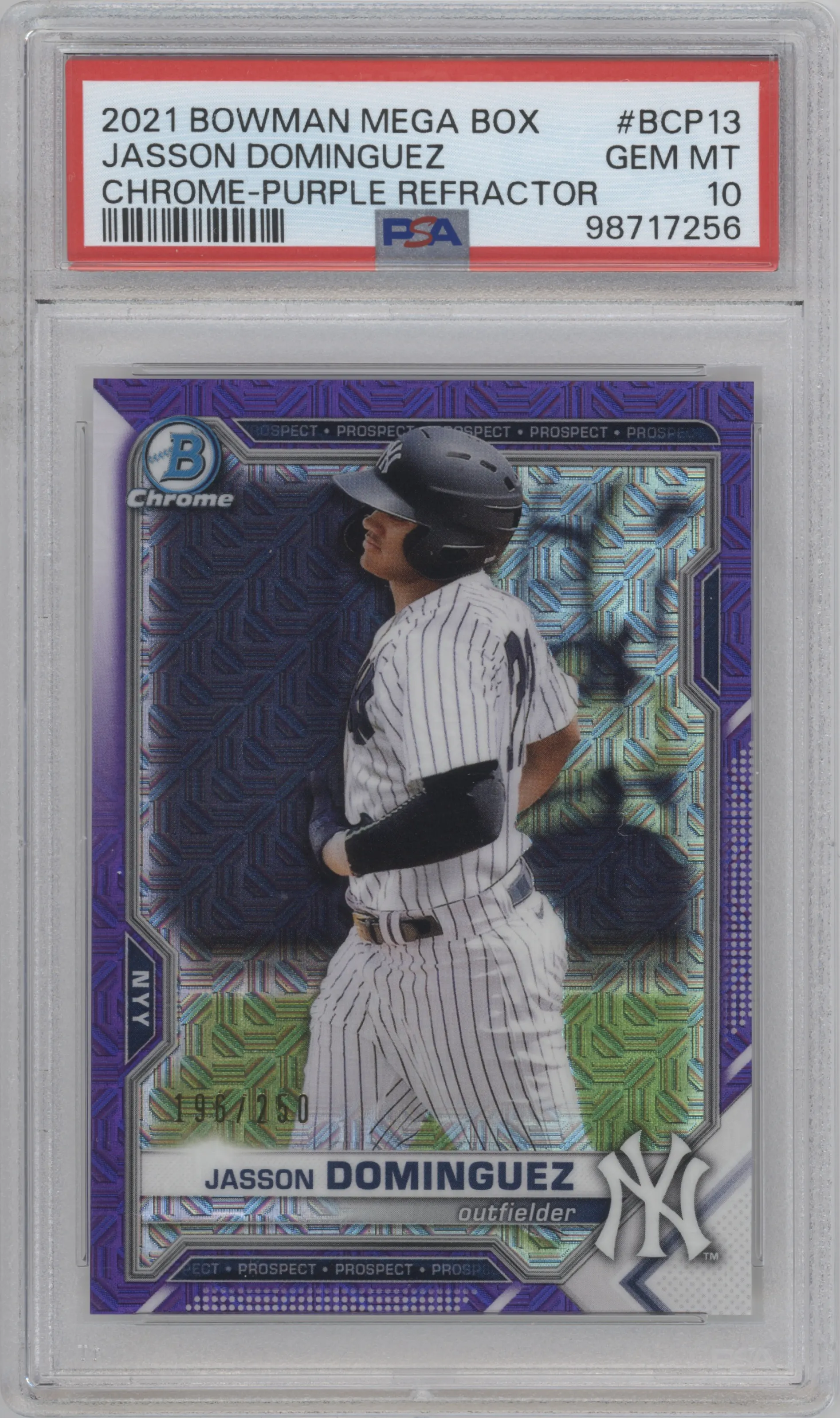 2021 Bowman Mega Box Chr.Pros. Jasson Dominguez Purple Refractor #BCP-13 PSA 10