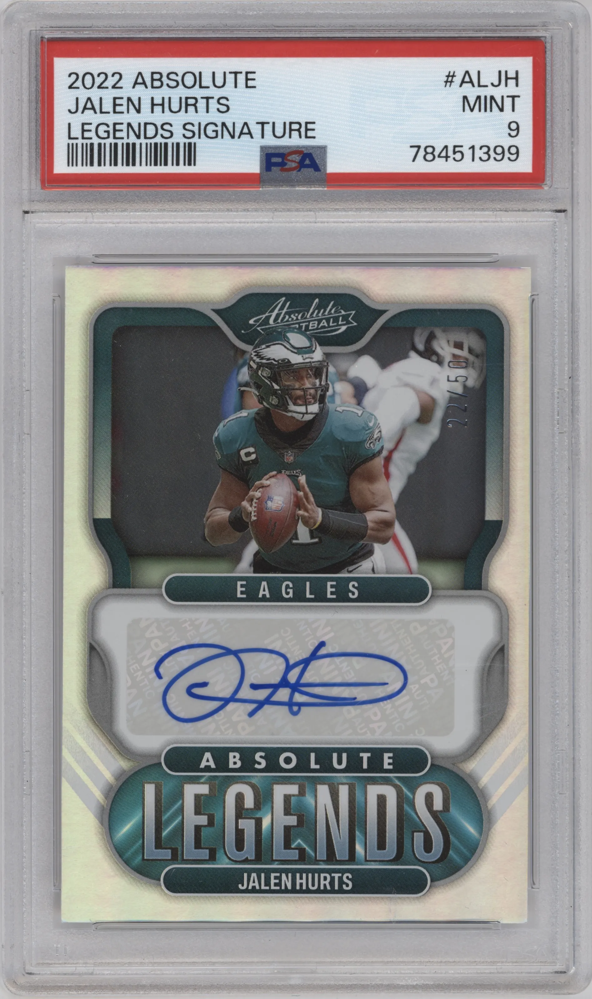 2022 Panini Absolute Legends Sig. Jalen Hurts #AL-JH PSA 9