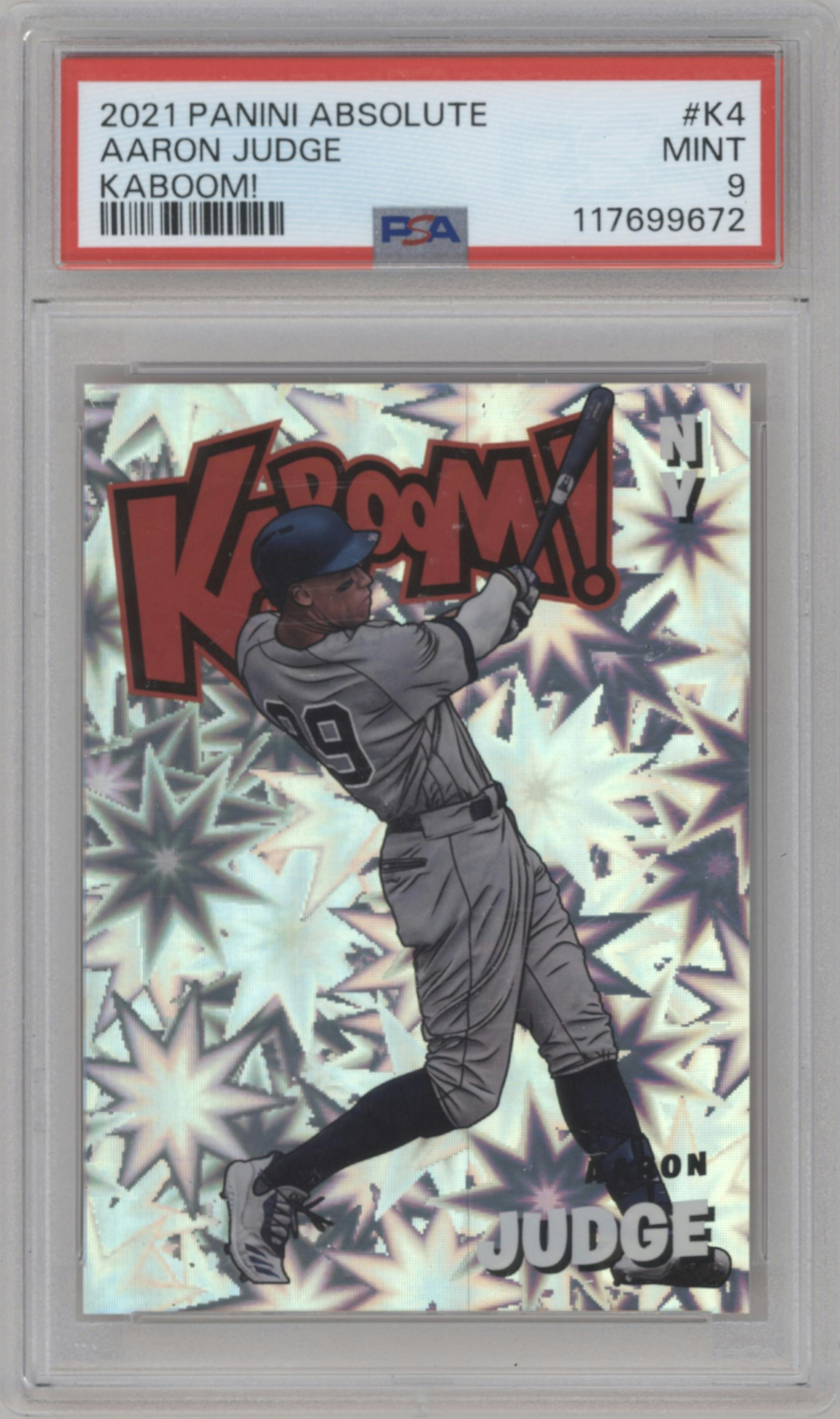 Aaron Judge from the 2021 Panini Absolute set graded by PSA and given an overall grade of 9.