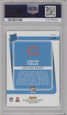 Justin Fields from the 2021 Panini Donruss Optic set featuring a Stars parallel graded by PSA and given an overall grade of 10.