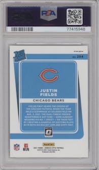 Justin Fields from the 2021 Panini Donruss Optic set featuring a Stars parallel graded by PSA and given an overall grade of 10.