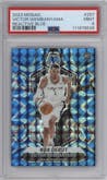 Victor Wembanyama from the 2023-24 Panini Mosaic set featuring a Reactive Blue parallel graded by PSA and given an overall grade of 9.