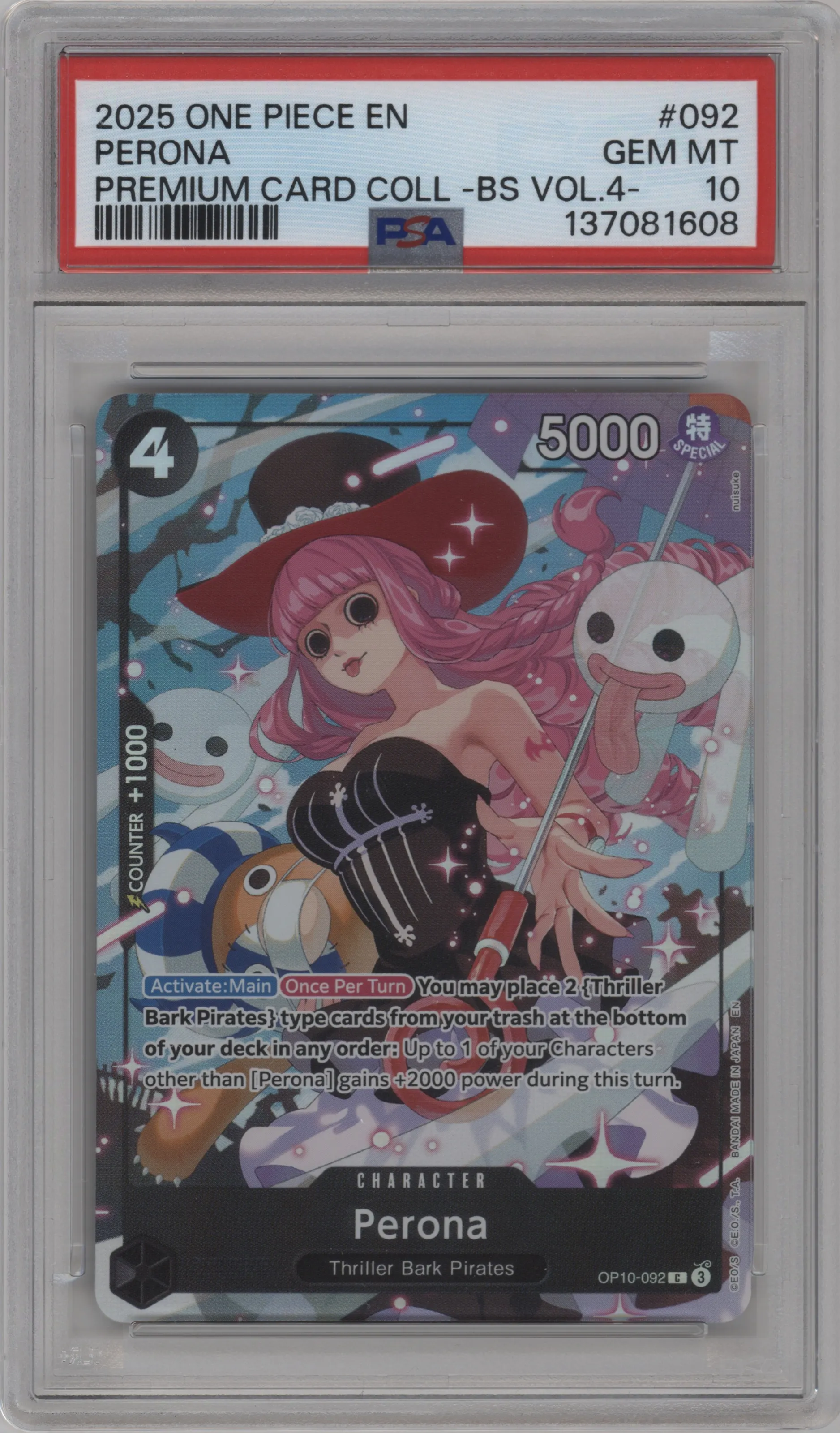 2025 One Piece Perona Premium Card Collection Best Selection Vol.4 C #OP10-092 C PSA 10
