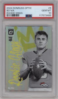 Bo Nix from the 2024 Donruss Optic set graded by PSA and given an overall grade of 10.