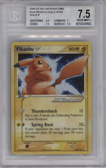 Pikachu Gold Star from the 2006 Pokemon EX set graded by Beckett and given an overall grade of 7.5.