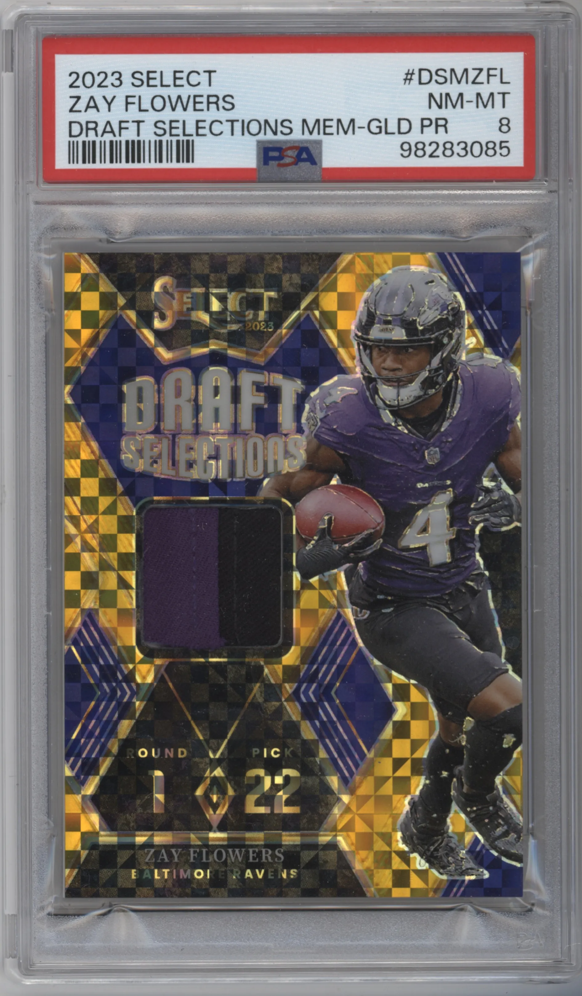 2023 Panini Select Draft Selections Zay Flowers Gold Prizm #DSM-ZFL PSA 8
