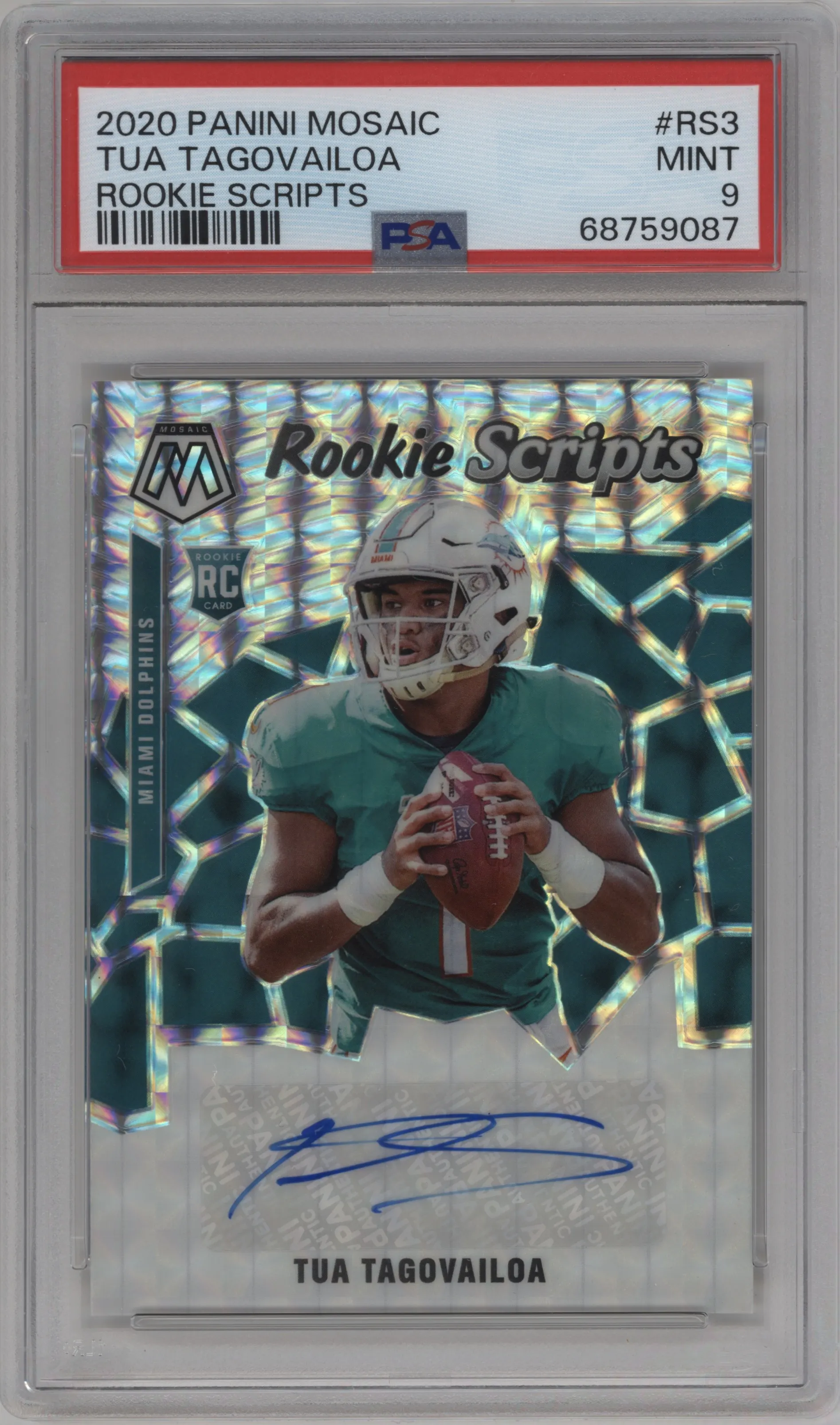 2020 Panini Mosaic Rke.Scripts Tua Tagovailoa PSA 9