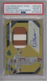 Quinn Ewers from the 2024 Panini Prizm Draft Picks set featuring a Gold parallel graded by PSA and given an overall grade of 8.