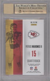 Patrick Mahomes II from the 2017 Panini Contenders set graded by Beckett and given an overall grade of 9.5.