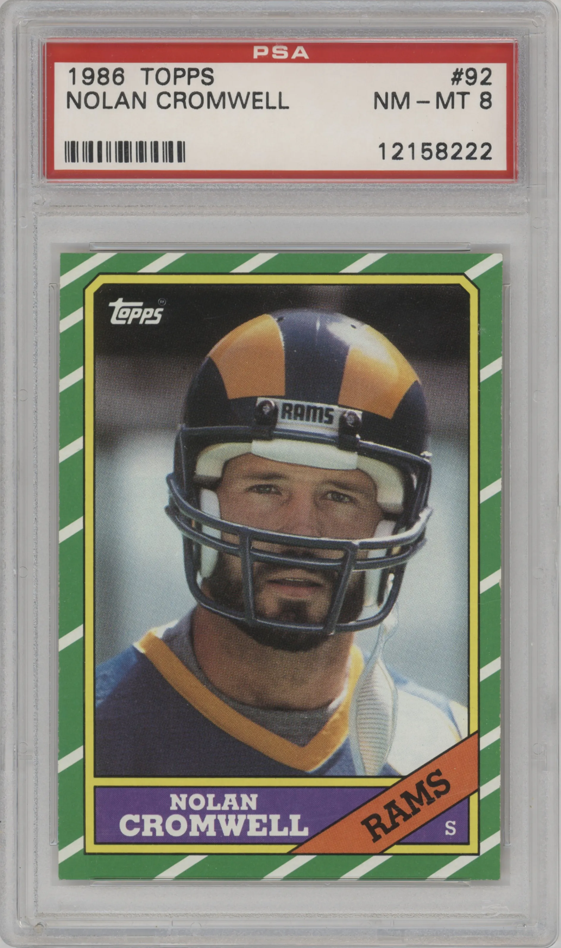 Nolan Cromwell from the 1986 Topps set graded by PSA and given an overall grade of 8.
