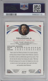 Andre Iguodala from the 2004-05 Topps Chrome set featuring a Refractor parallel graded by PSA and given an overall grade of 10.