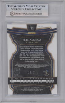 Pete Alonso from the 2020 Panini Select set featuring a Cracked Ice parallel graded by Beckett and given an overall grade of 9.