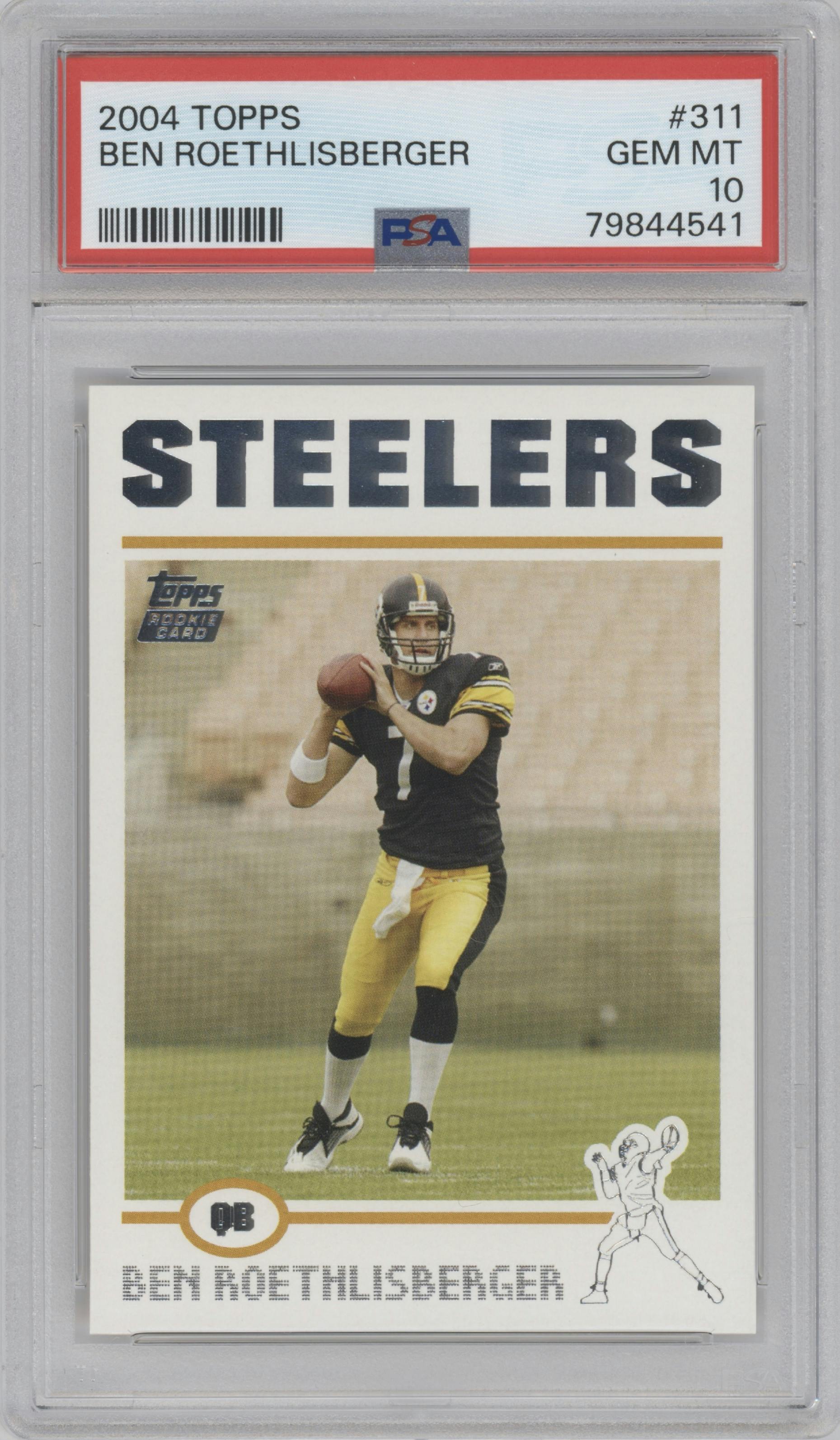 Ben Roethlisberger from the 2004 Topps set graded by PSA and given an overall grade of 10.