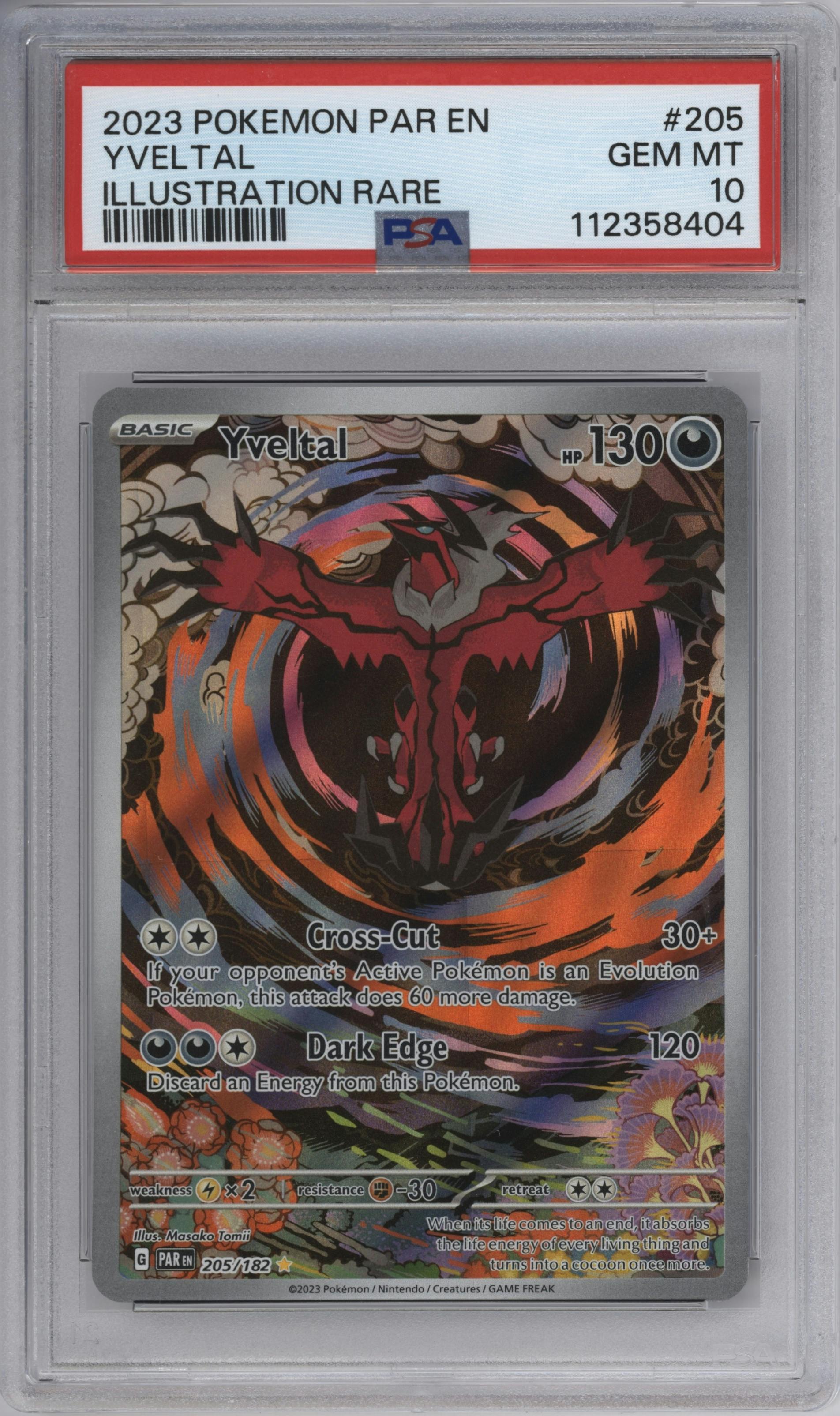 Yveltal from the 2023 Pokemon SV set graded by PSA and given an overall grade of 10.
