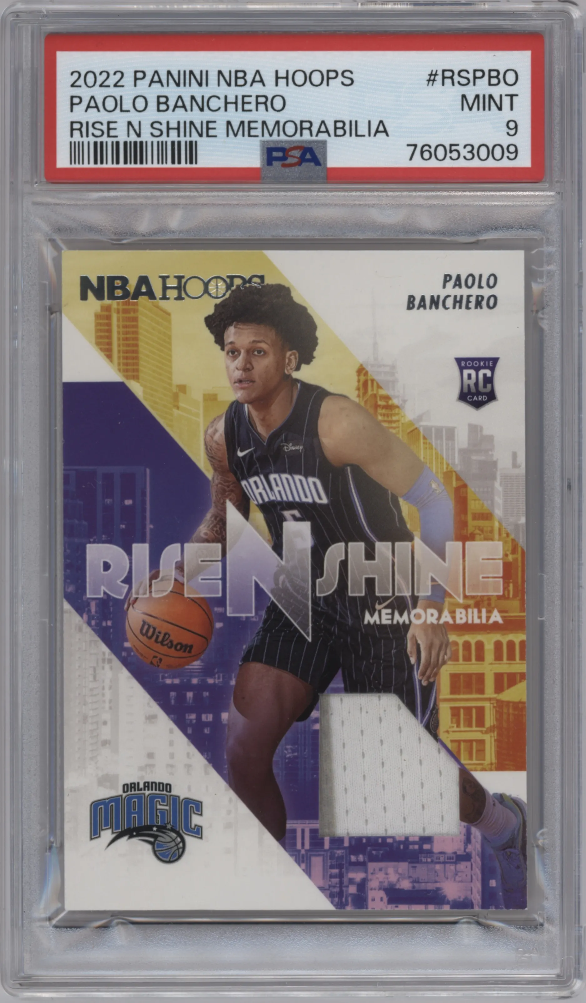 2022 Panini NBA Hoops Rise N Shine Mem. Paolo Banchero PSA 9
