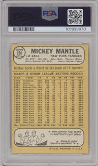 Mickey Mantle  from the 1968 Topps set graded by PSA and given an overall grade of 5.