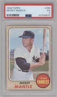 Mickey Mantle  from the 1968 Topps set graded by PSA and given an overall grade of 5.