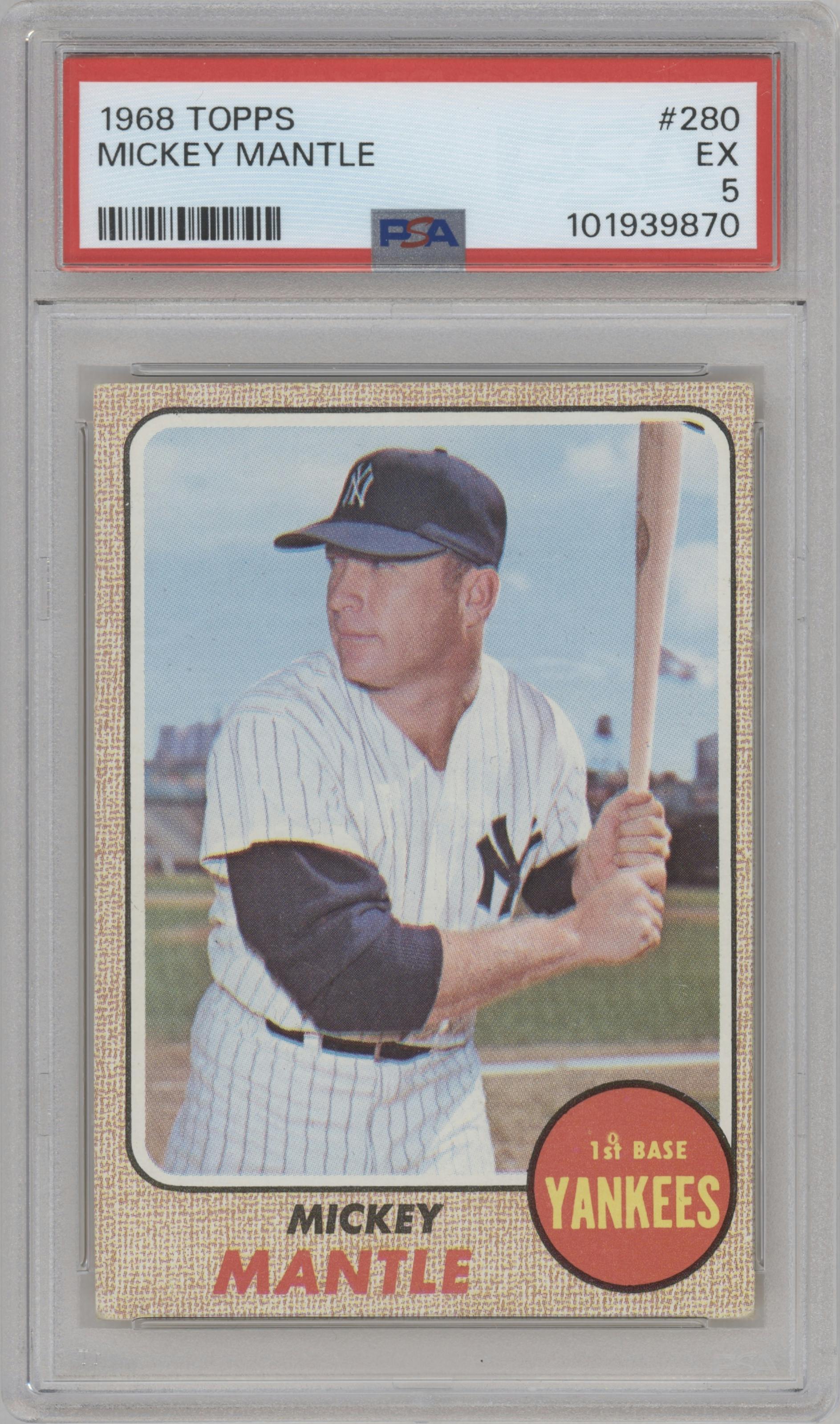 Mickey Mantle  from the 1968 Topps set graded by PSA and given an overall grade of 5.
