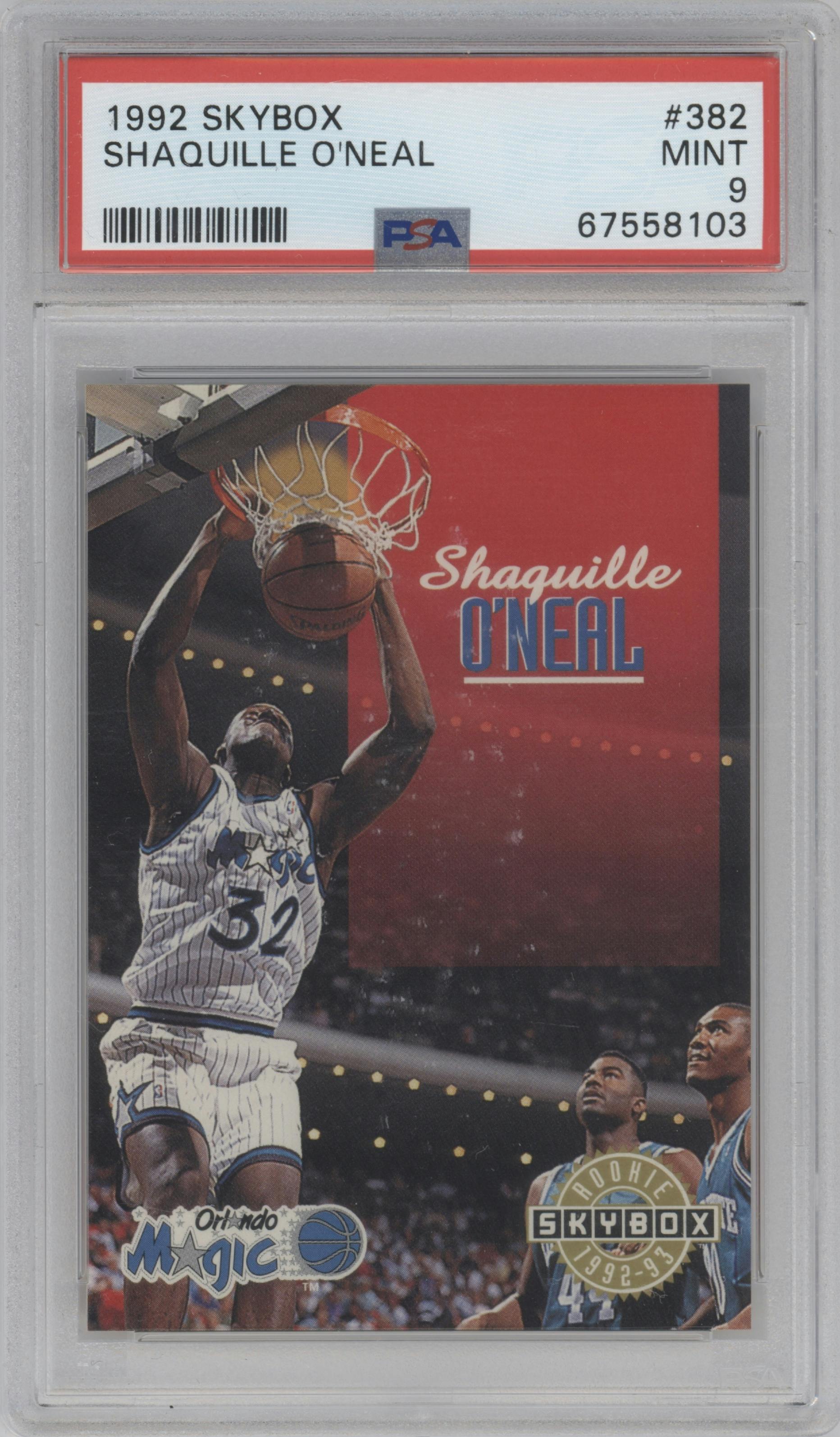 Shaquille O'Neal from the 1992-93 Skybox set graded by PSA and given an overall grade of 9.