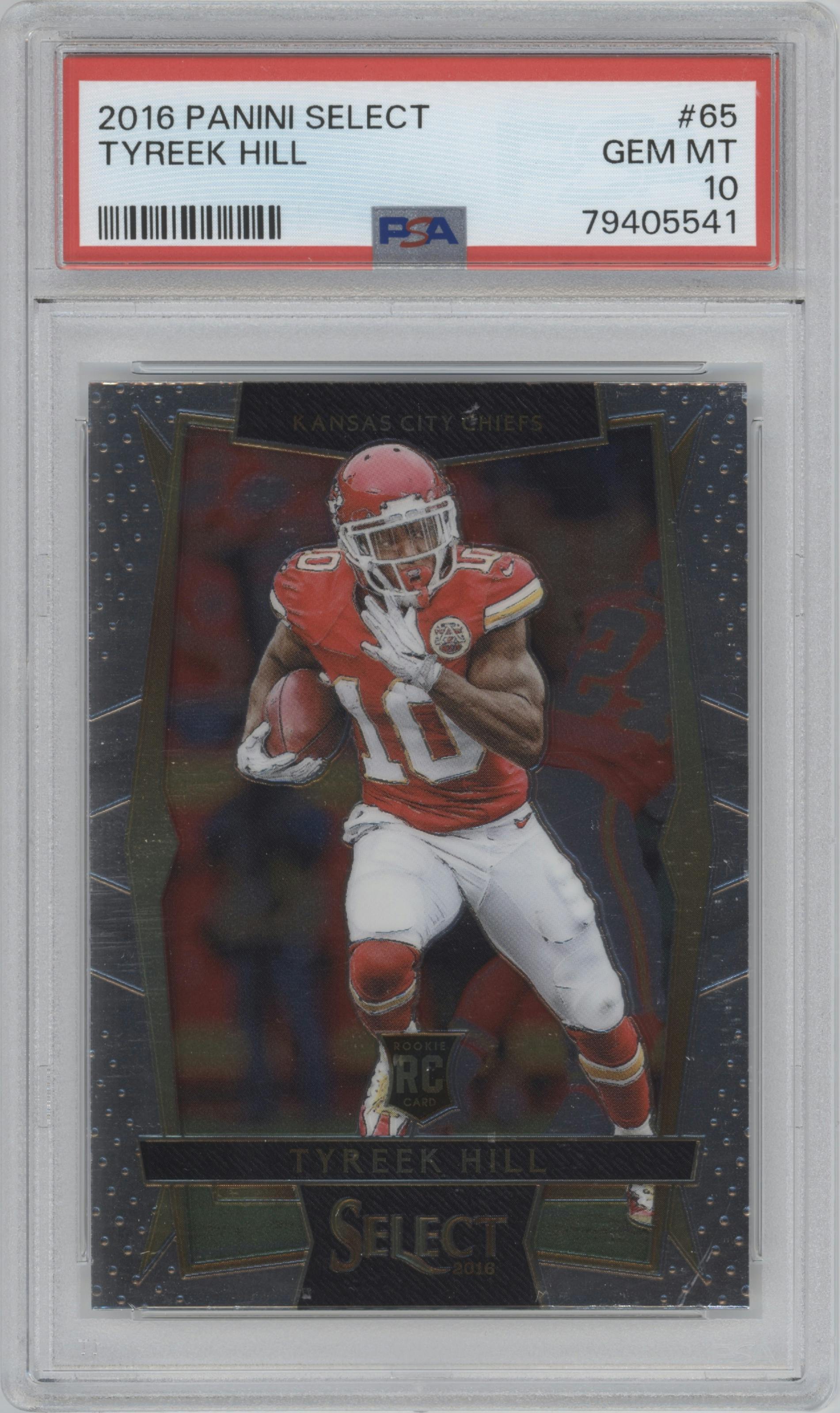 Tyreek Hill from the 2016 Panini Select set graded by PSA and given an overall grade of 10.