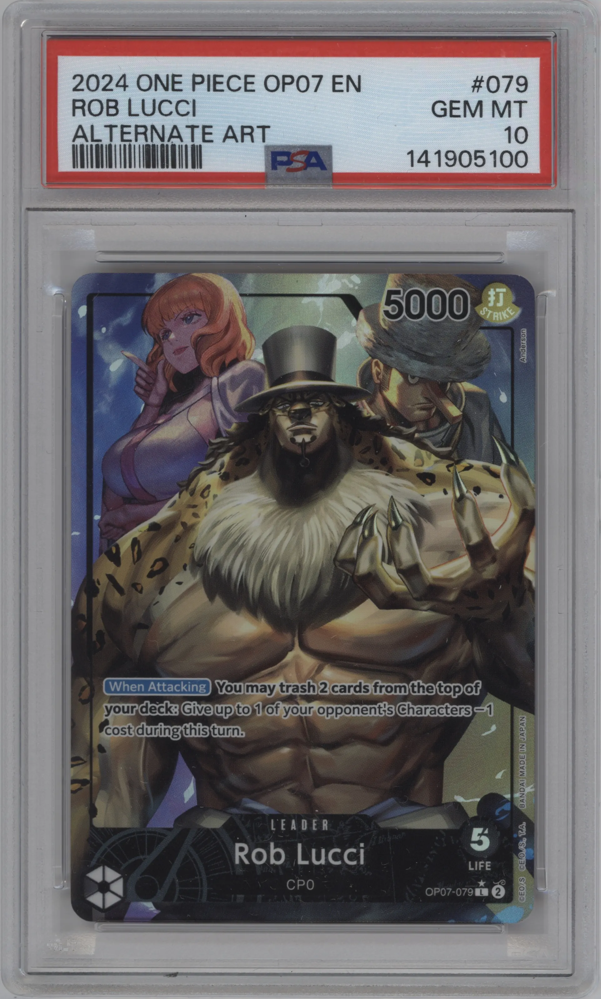 2024 One Piece 500 Years in the Future Rob Lucci Alternate Art L #OP07-079 L PSA 10