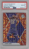 LeBron James from the 2019-20 Panini Mosaic  set featuring a Reactive Orange parallel graded by PSA and given an overall grade of 10.